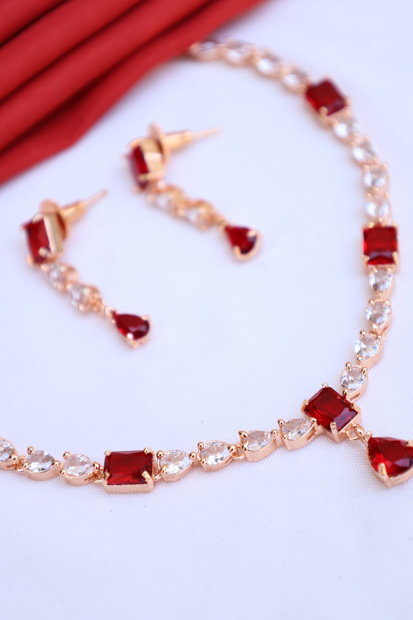 Rose Gold-Toned Ruby Necklace Set