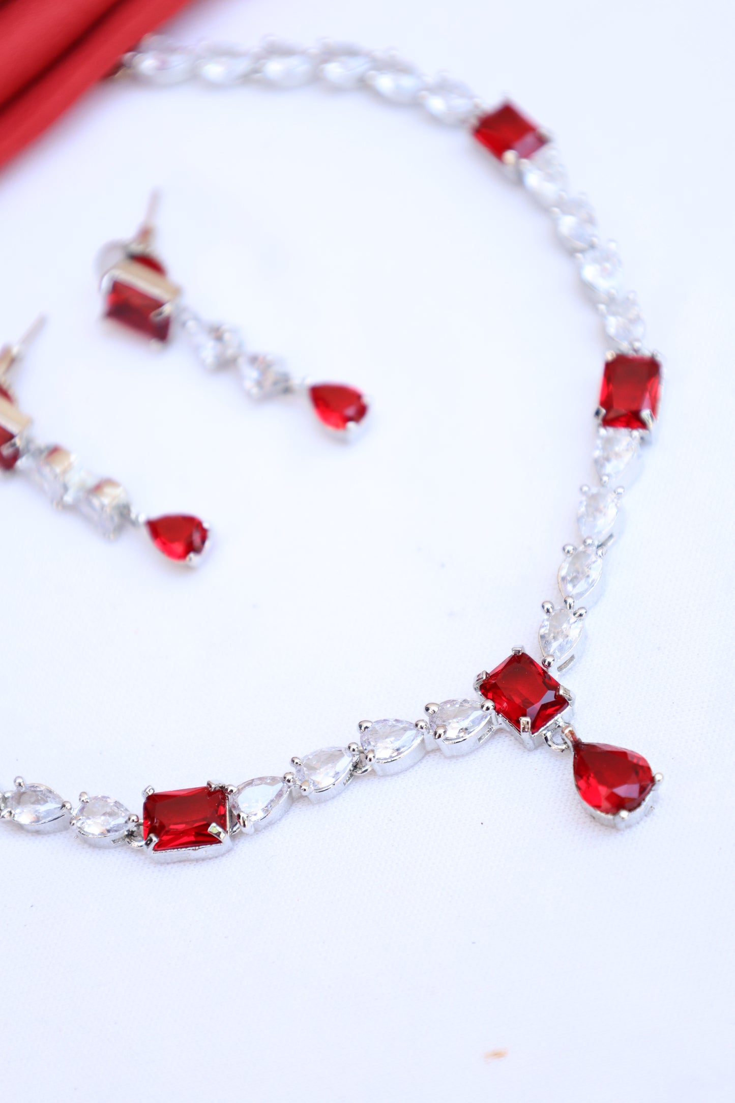 Rhodium-Plated Ruby Necklace Set