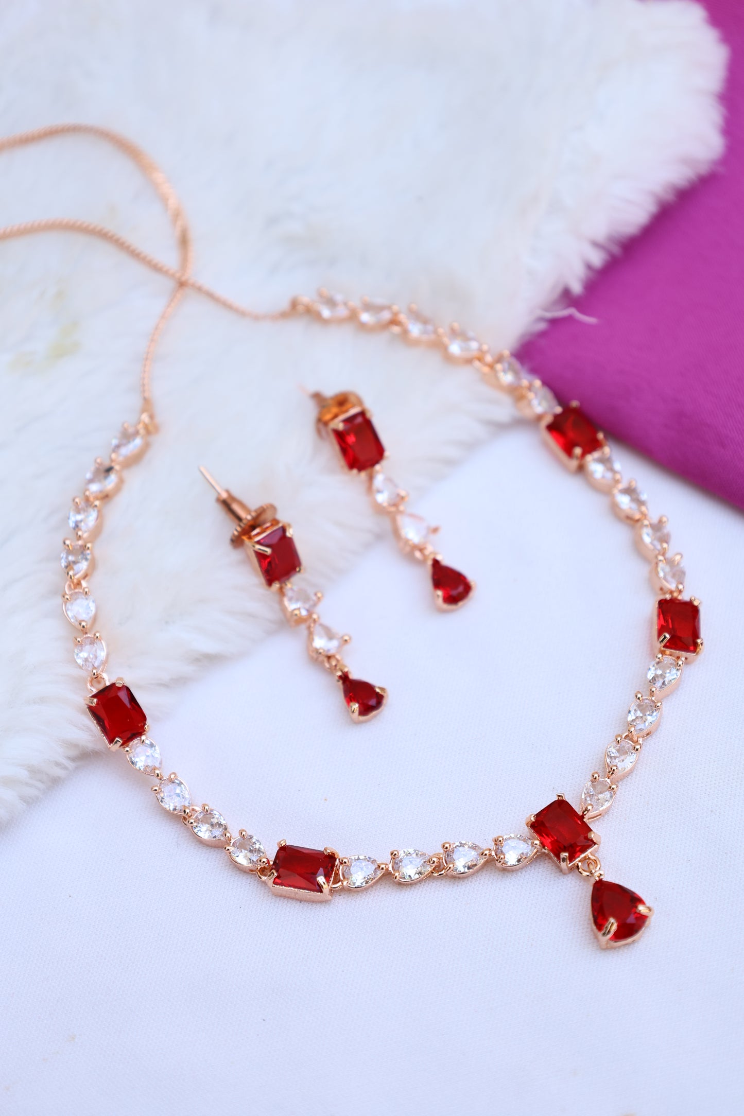 Rose Gold-Toned Ruby Necklace Set