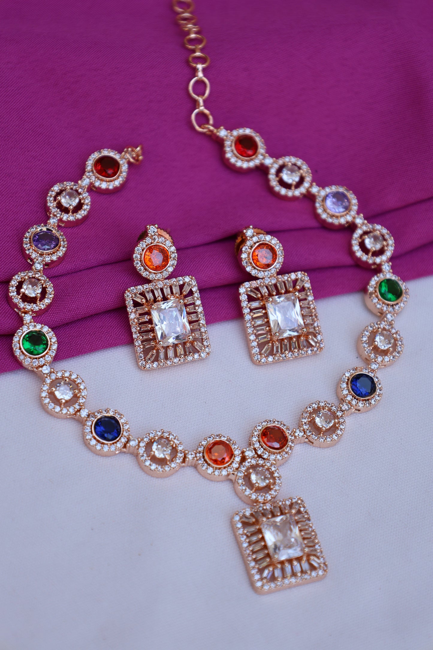 Multi-Color Diamond Necklace Set