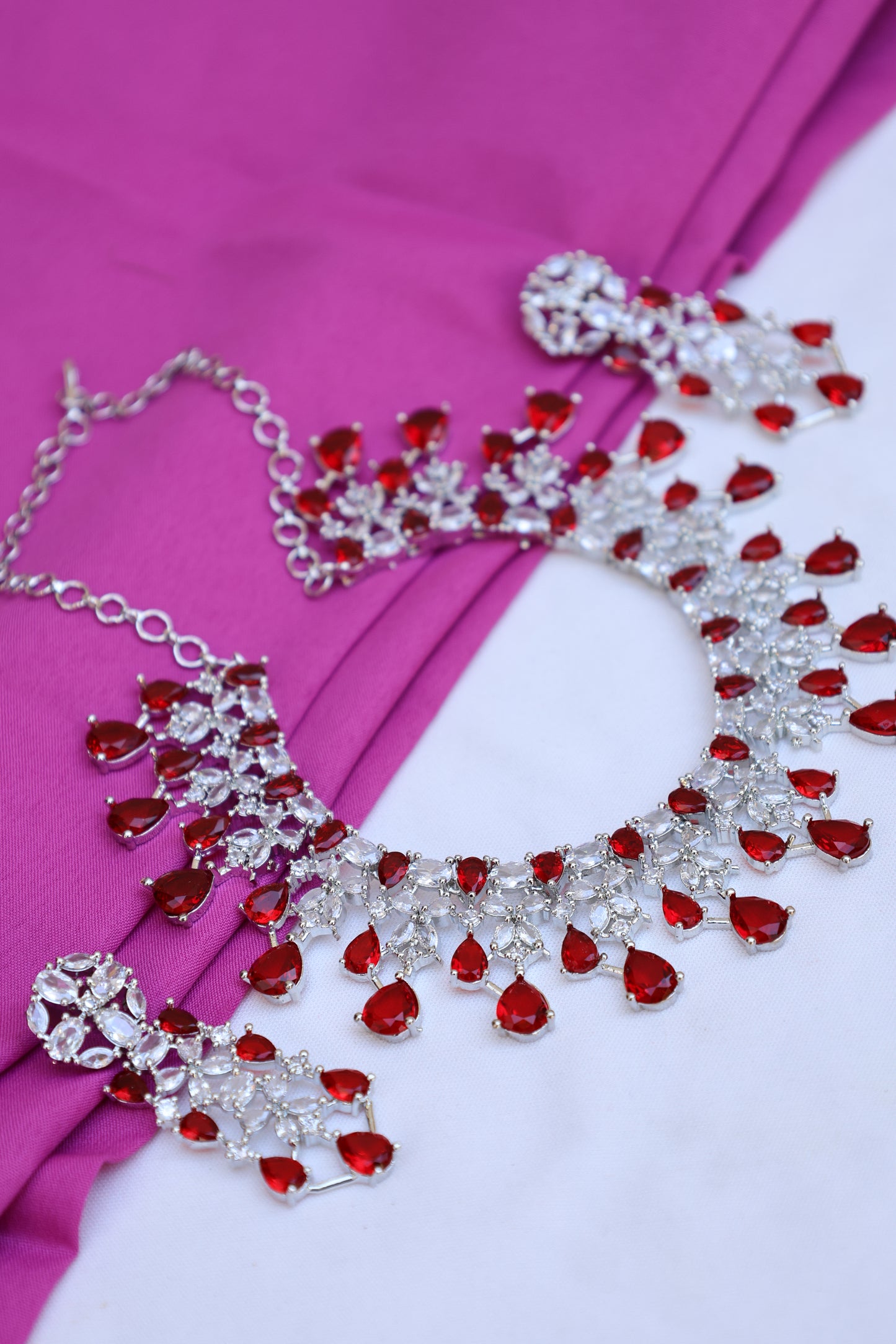Silver-Toned Ruby Necklace Set