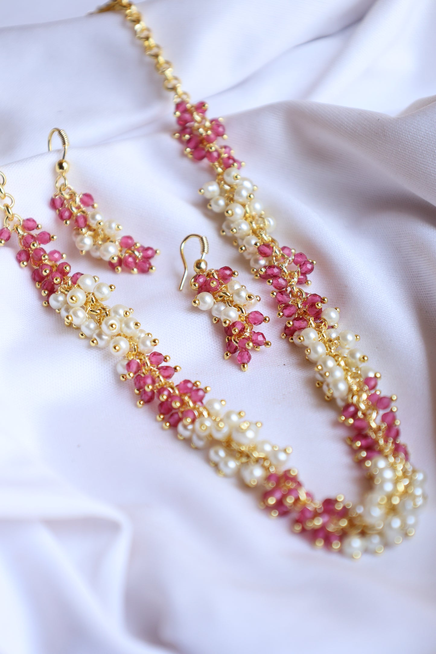 Pearl and Pink Stone Necklace Set