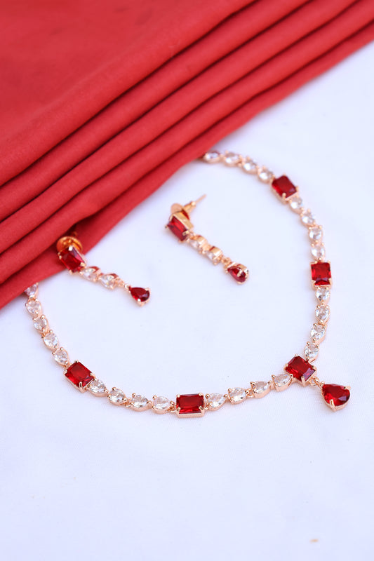 Rose Gold-Toned Ruby Necklace Set