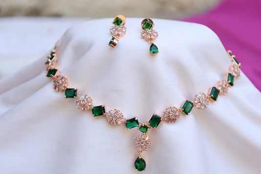 Rose Gold-Toned Emerald Necklace Set
