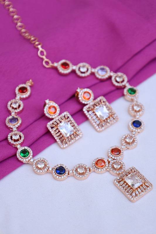 Multi-Color Diamond Necklace Set