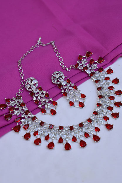 Silver-Toned Ruby Necklace Set
