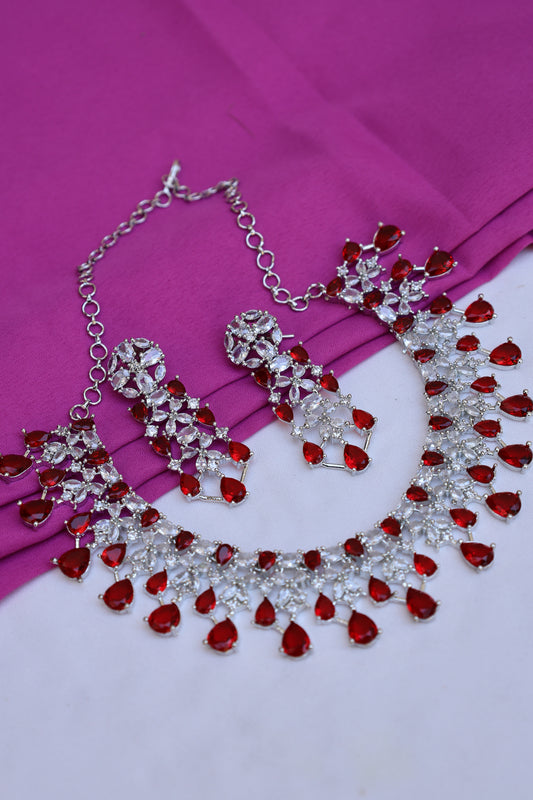 Silver-Toned Ruby Necklace Set
